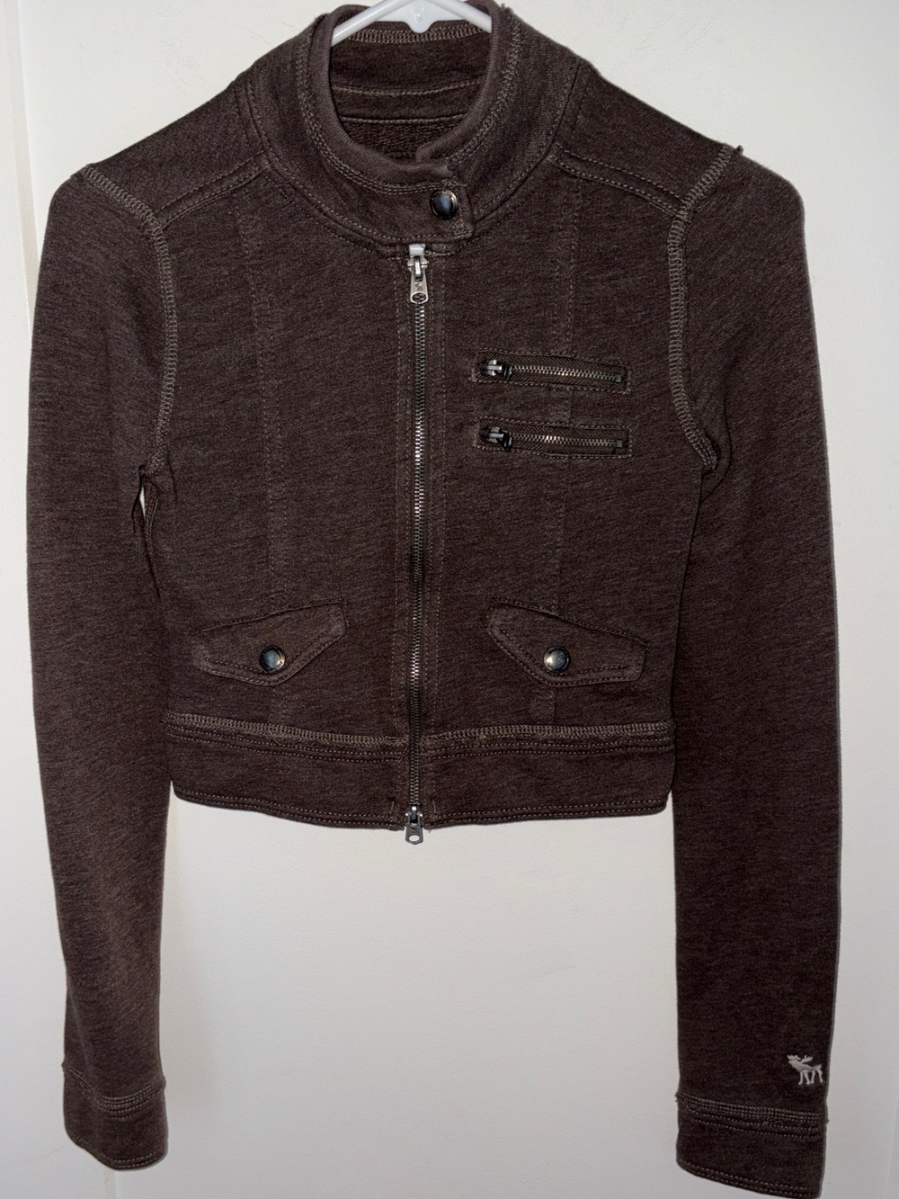 NWOT abercrombie knit cropped moto jacket girl's sz M